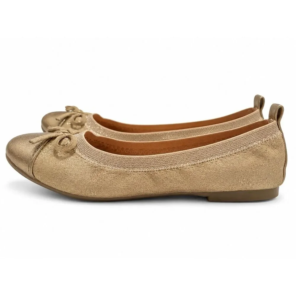 Olive & Edie Girls Gold Glitter Taylor Ballet Flats Shoes Metallic Bow Size 12M